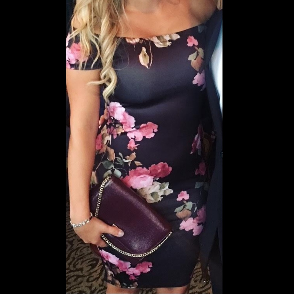 Black and pink floral off shoulder dress